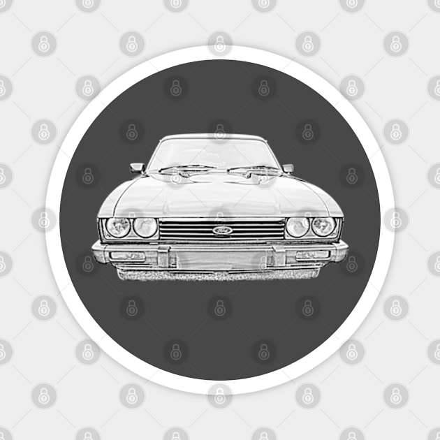 Ford Capri Mk3 1980s classic car monochrome Magnet by soitwouldseem